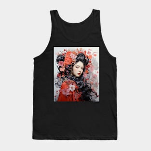 Painting Japanese Geisha Art Flowers Sakura Blossoms in Hair Tank Top